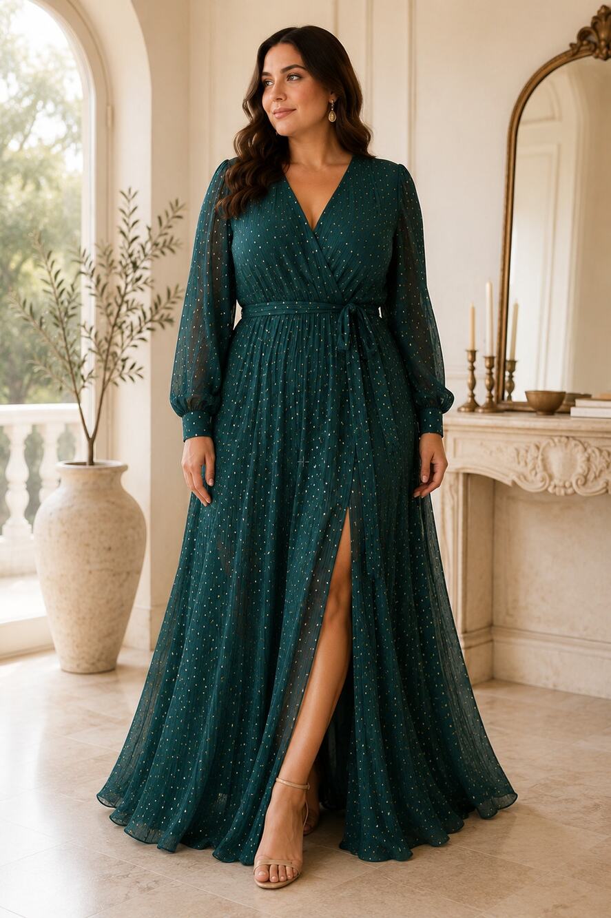 Baltic Born Maxi Dress Long Sleeve Pleated Green XXXL Autumn Wedding Guest